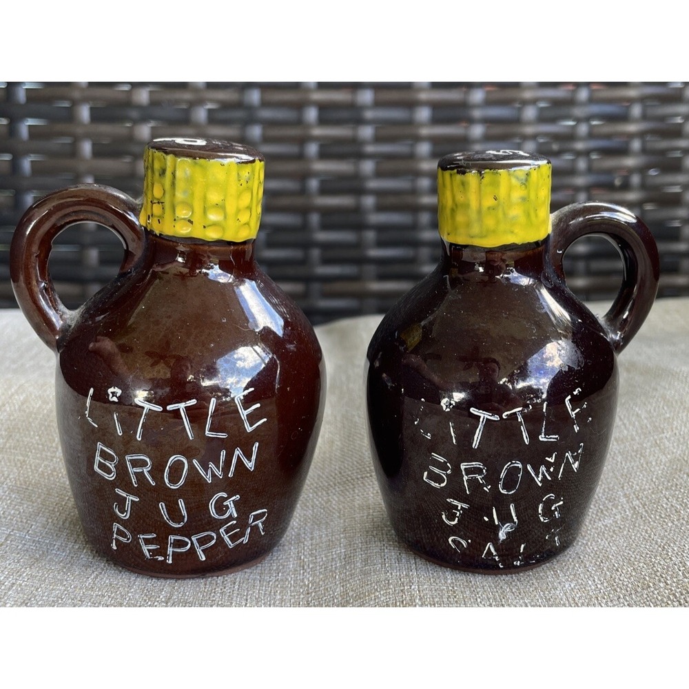 Vintage Little Brown Jug Moonshine Salt & Pepper Shakers Japan 3" Tall Pre-owned